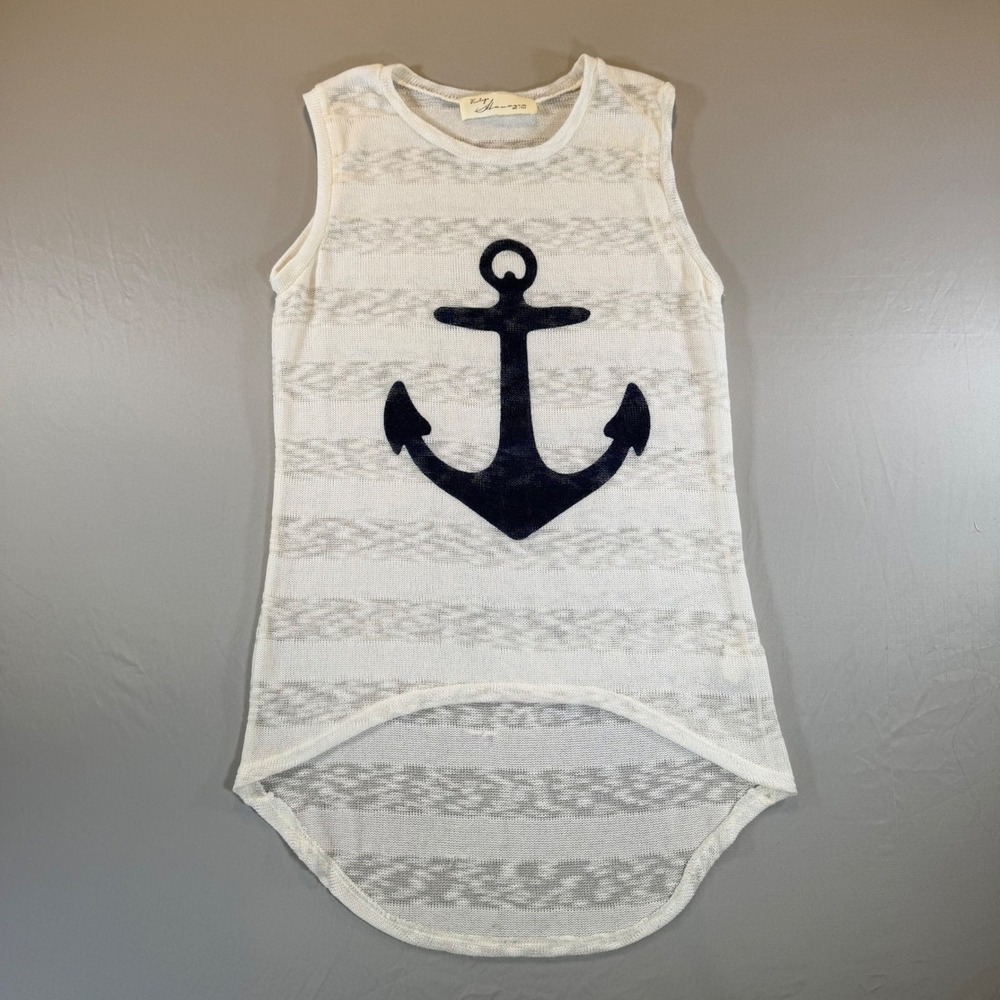 Vintage Havana‎ Womens Anchor Graphic Sleeveless High Low Knit Top White Small